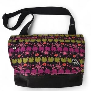 YAK PAK Pink & Green Elephant Print Messenger Bag crossbody